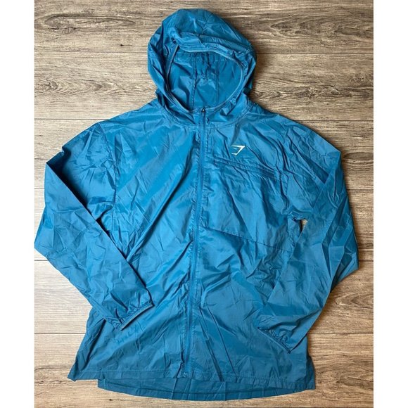 GYMSHARK Men's Speed Windbreaker Full Zip Workout Jacket Lightweight Teal  L - Picture 1 of 12
